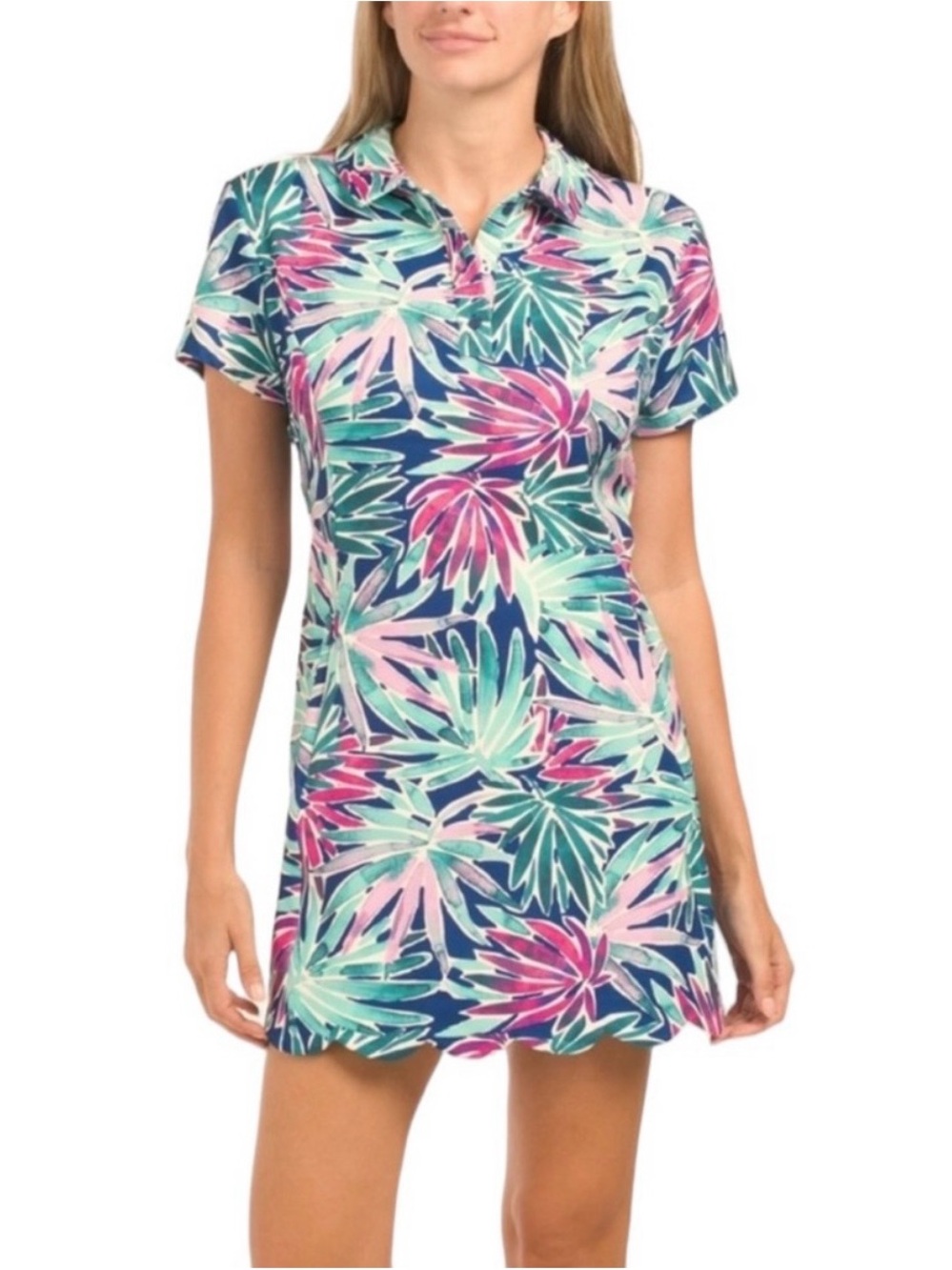 Sigrid Olsen Tropical Print Golf or Tennis Dress in Aqua, Pink and Navy - Picture 3 of 12